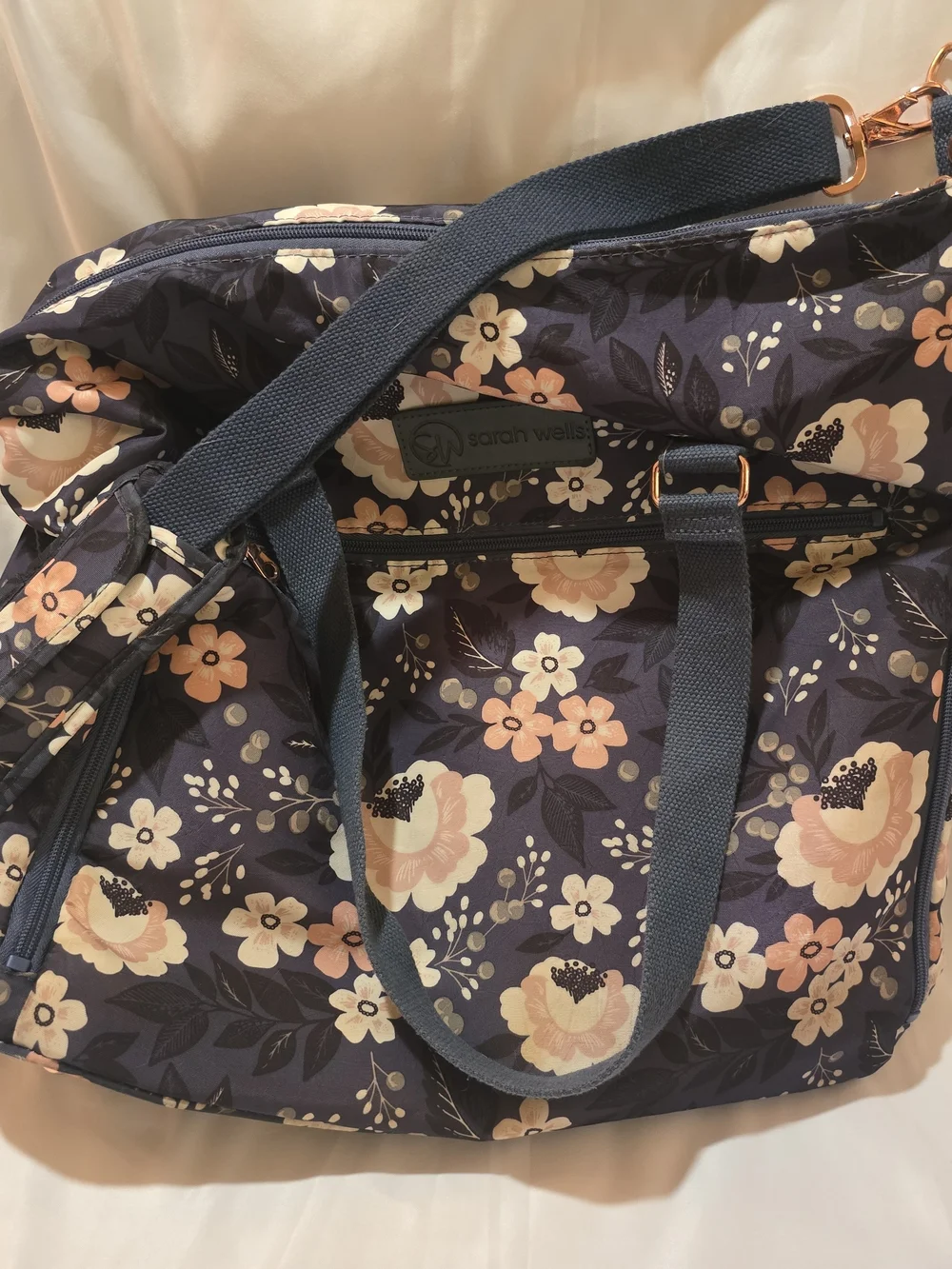 Sarah Wells Breast Pump Bag - Navy with Blush Flowers 